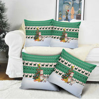 Llama Decorating Tree in Santa Hat Pillow Cover with Green Gift Pattern Design - Wonder Print Shop