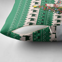 Llama Decorating Tree in Santa Hat Pillow Cover with Green Gift Pattern Design - Wonder Print Shop