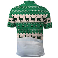 Llama Decorating Tree in Santa Hat Polo Shirt with Green Gift Pattern Design - Wonder Print Shop