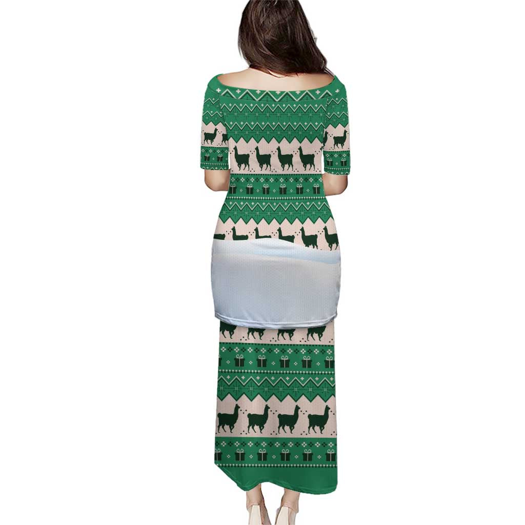 Llama Decorating Tree in Santa Hat Puletasi with Green Gift Pattern Design - Wonder Print Shop