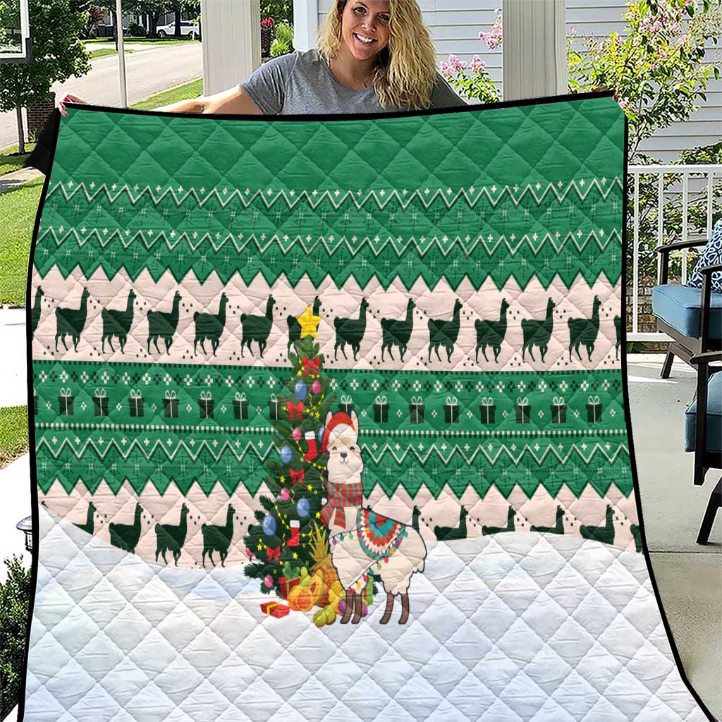Llama Decorating Tree in Santa Hat Quilt with Green Gift Pattern Design - Wonder Print Shop