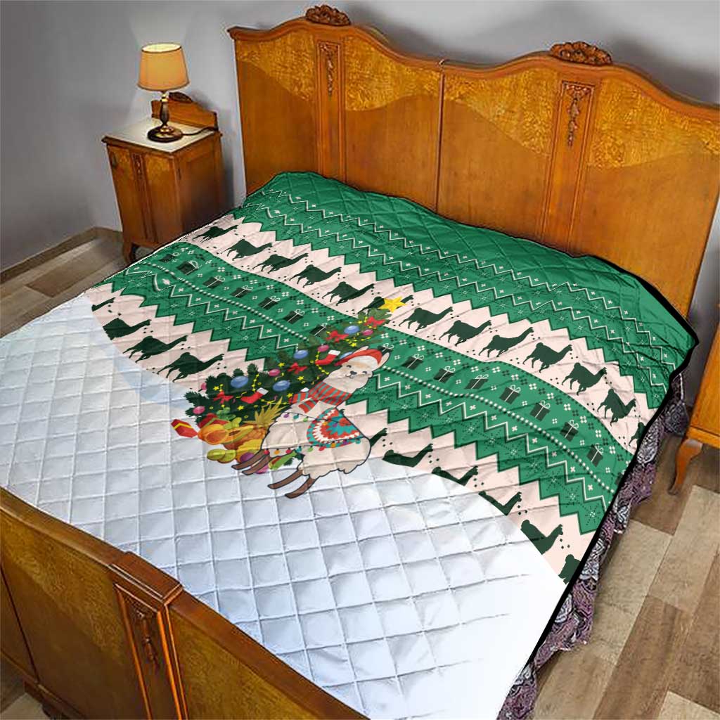 Llama Decorating Tree in Santa Hat Quilt with Green Gift Pattern Design - Wonder Print Shop