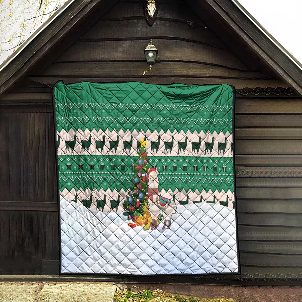 Llama Decorating Tree in Santa Hat Quilt with Green Gift Pattern Design - Wonder Print Shop