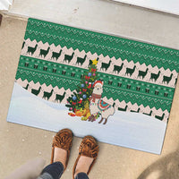 Llama Decorating Tree in Santa Hat Rubber Doormat with Green Gift Pattern Design - Wonder Print Shop