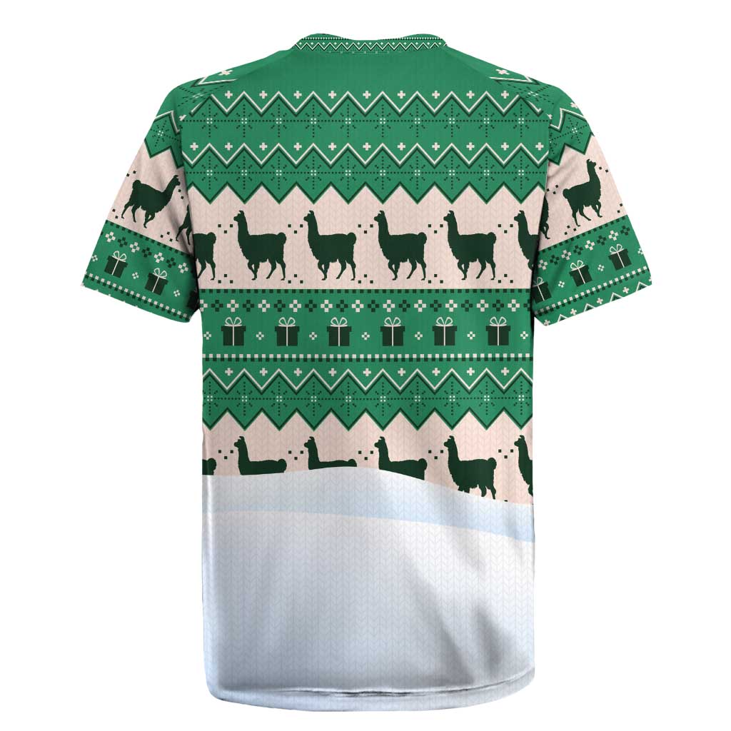 Llama Decorating Tree in Santa Hat Rugby Jersey with Green Gift Pattern Design - Wonder Print Shop