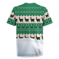 Llama Decorating Tree in Santa Hat Rugby Jersey with Green Gift Pattern Design - Wonder Print Shop