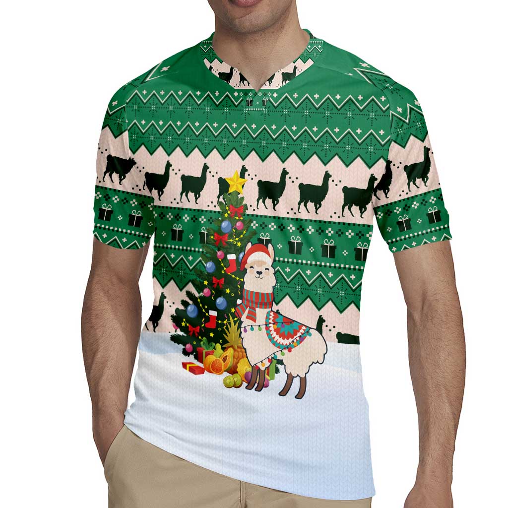 Llama Decorating Tree in Santa Hat Rugby Jersey with Green Gift Pattern Design - Wonder Print Shop
