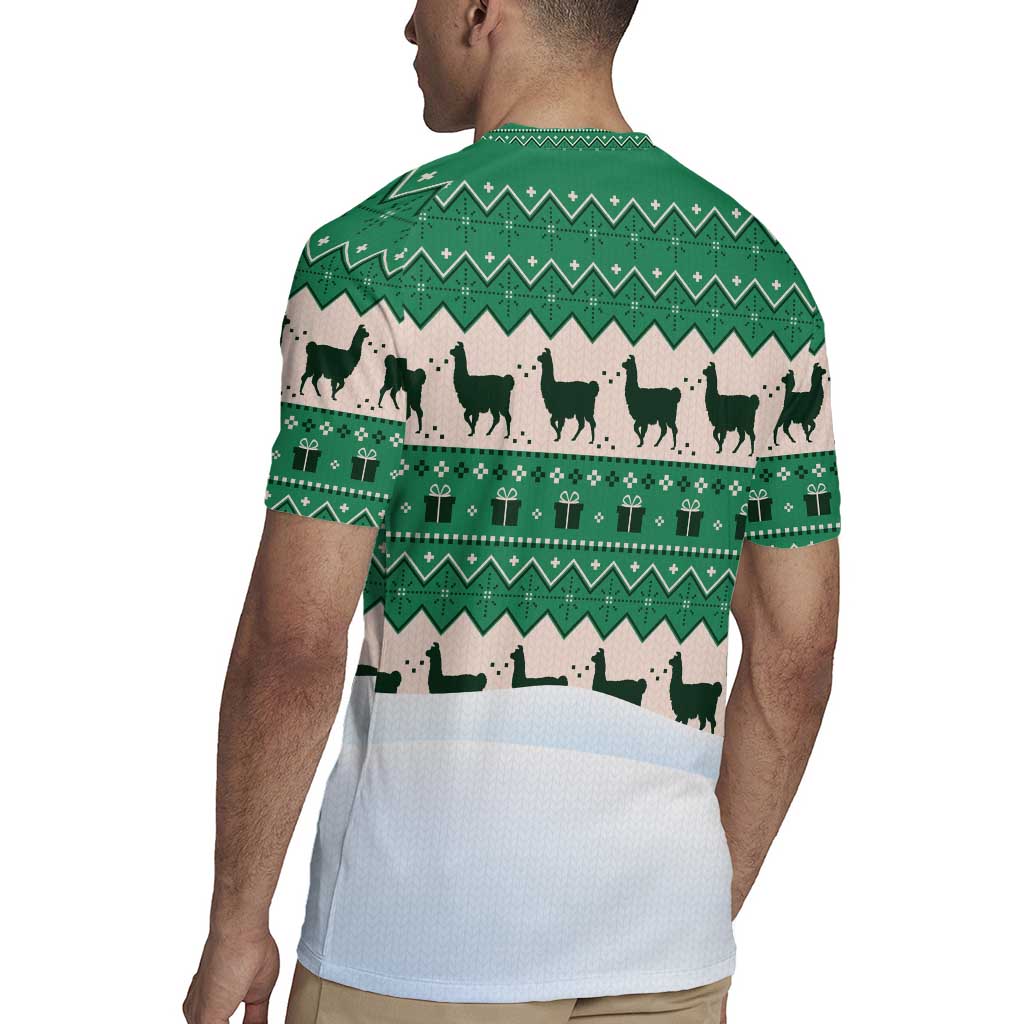 Llama Decorating Tree in Santa Hat Rugby Jersey with Green Gift Pattern Design - Wonder Print Shop