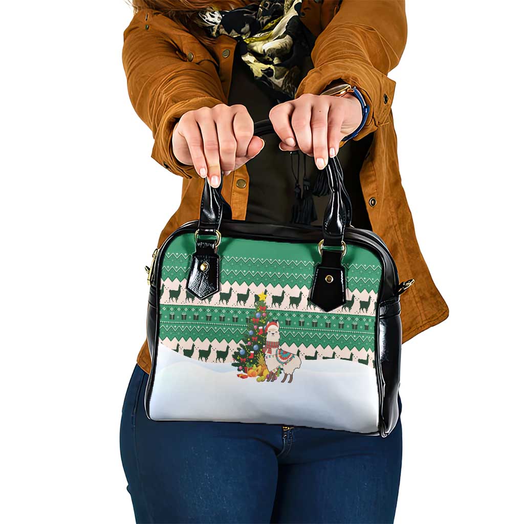 Llama Decorating Tree in Santa Hat Shoulder Handbag with Green Gift Pattern Design - Wonder Print Shop