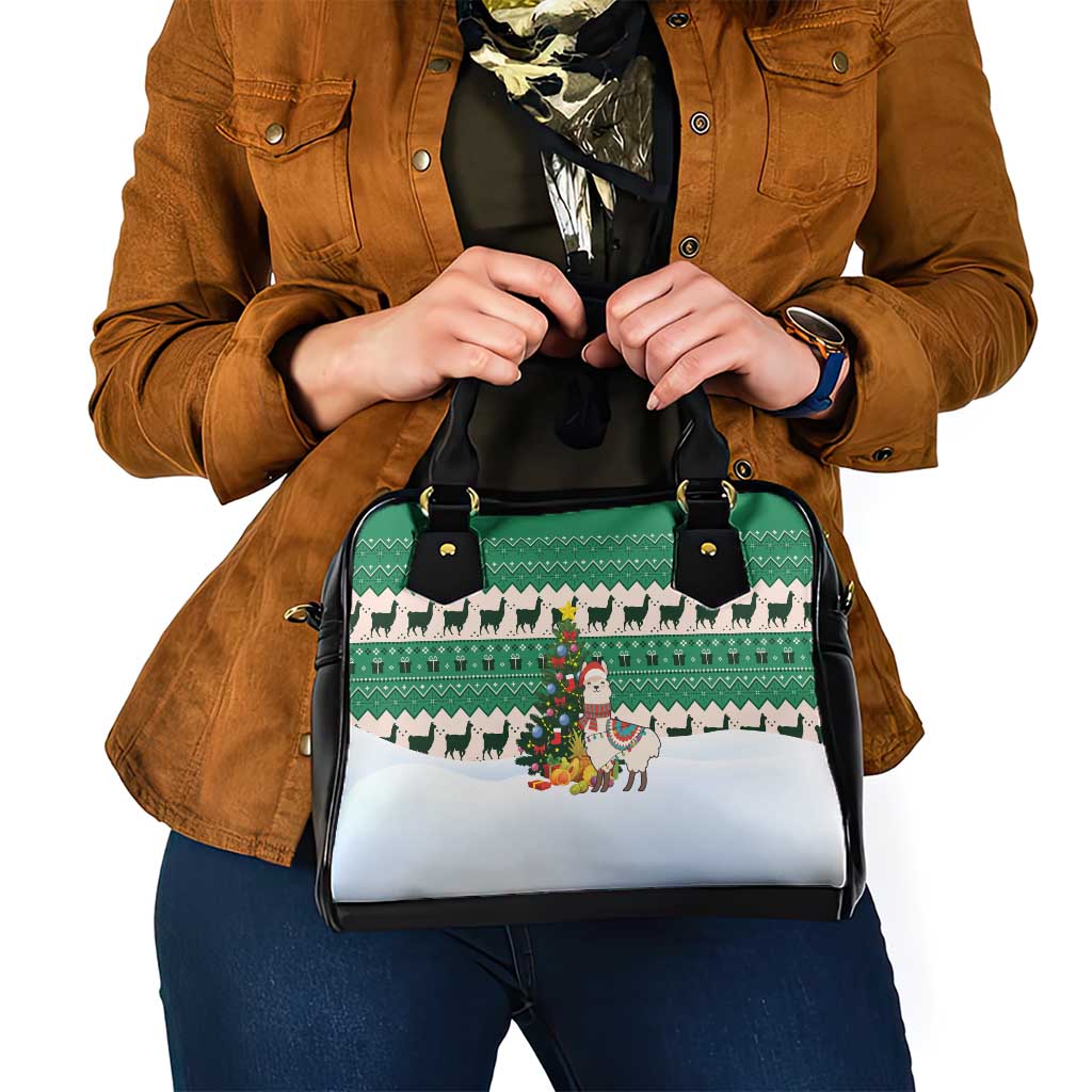 Llama Decorating Tree in Santa Hat Shoulder Handbag with Green Gift Pattern Design - Wonder Print Shop