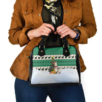 Llama Decorating Tree in Santa Hat Shoulder Handbag with Green Gift Pattern Design - Wonder Print Shop