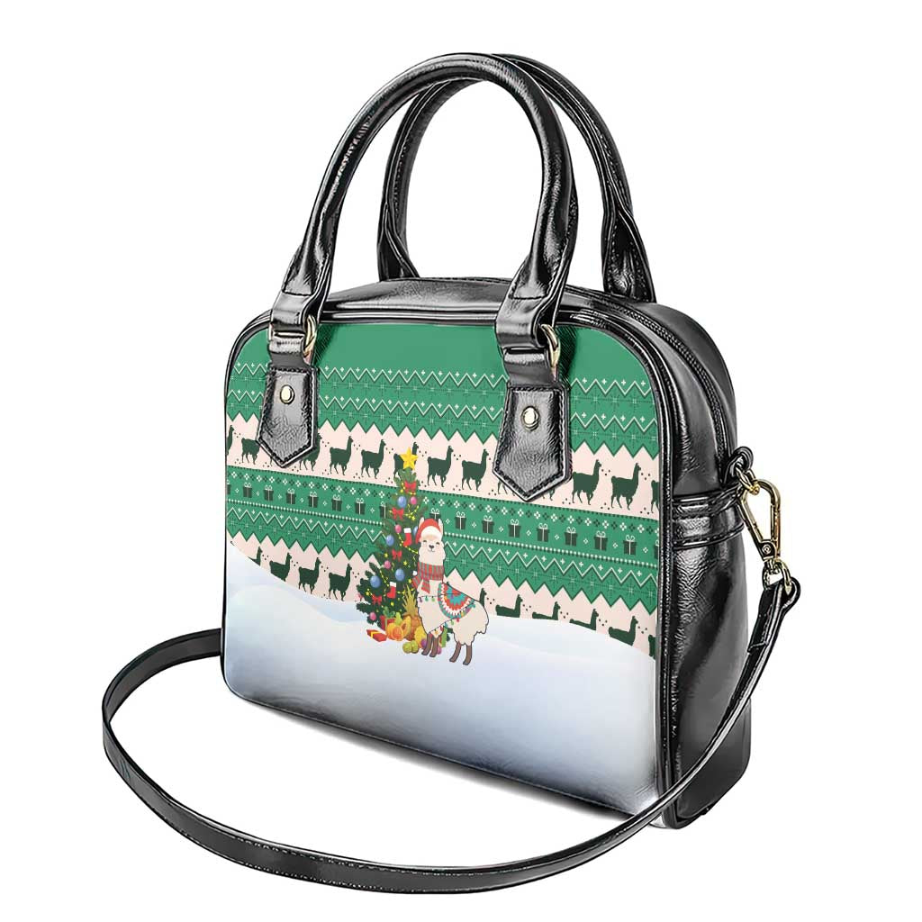 Llama Decorating Tree in Santa Hat Shoulder Handbag with Green Gift Pattern Design - Wonder Print Shop