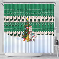 Llama Decorating Tree in Santa Hat Shower Curtain with Green Gift Pattern Design - Wonder Print Shop