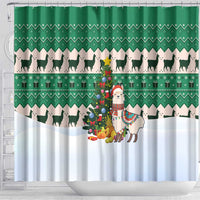 Llama Decorating Tree in Santa Hat Shower Curtain with Green Gift Pattern Design - Wonder Print Shop