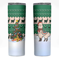 Llama Decorating Tree in Santa Hat Skinny Tumbler with Green Gift Pattern Design - Wonder Print Shop