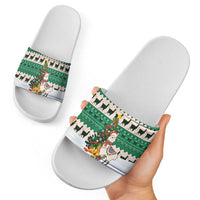 Llama Decorating Tree in Santa Hat Slide Sandals with Green Gift Pattern Design - Wonder Print Shop