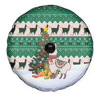 Llama Decorating Tree in Santa Hat Spare Tire Cover with Green Gift Pattern Design - Wonder Print Shop