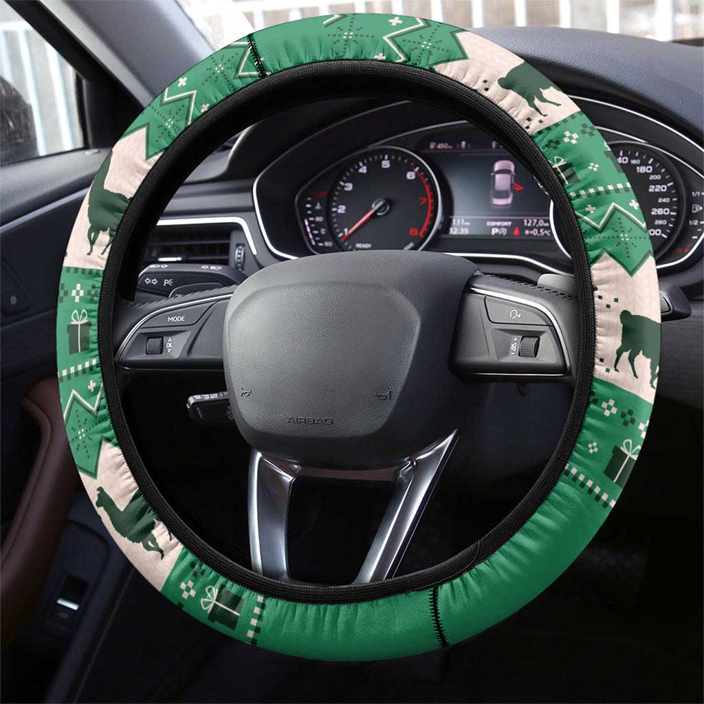 Llama Decorating Tree in Santa Hat Steering Wheel Cover with Green Gift Pattern Design - Wonder Print Shop