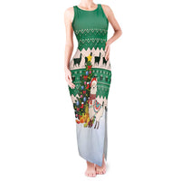 Llama Decorating Tree in Santa Hat Tank Maxi Dress with Green Gift Pattern Design - Wonder Print Shop