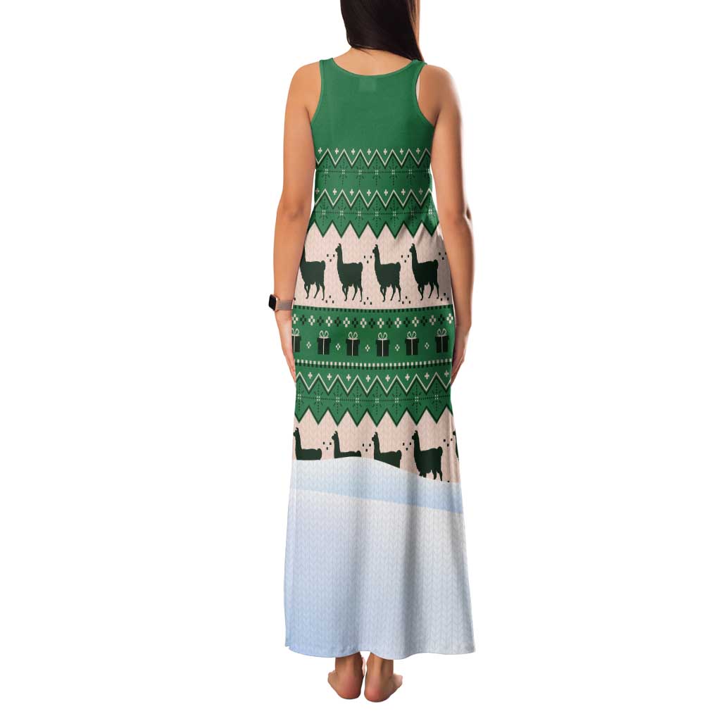Llama Decorating Tree in Santa Hat Tank Maxi Dress with Green Gift Pattern Design - Wonder Print Shop