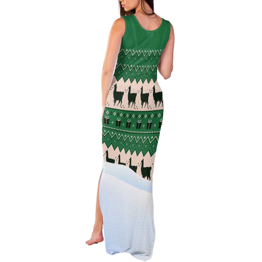 Llama Decorating Tree in Santa Hat Tank Maxi Dress with Green Gift Pattern Design - Wonder Print Shop