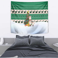 Llama Decorating Tree in Santa Hat Tapestry with Green Gift Pattern Design - Wonder Print Shop