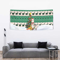 Llama Decorating Tree in Santa Hat Tapestry with Green Gift Pattern Design - Wonder Print Shop