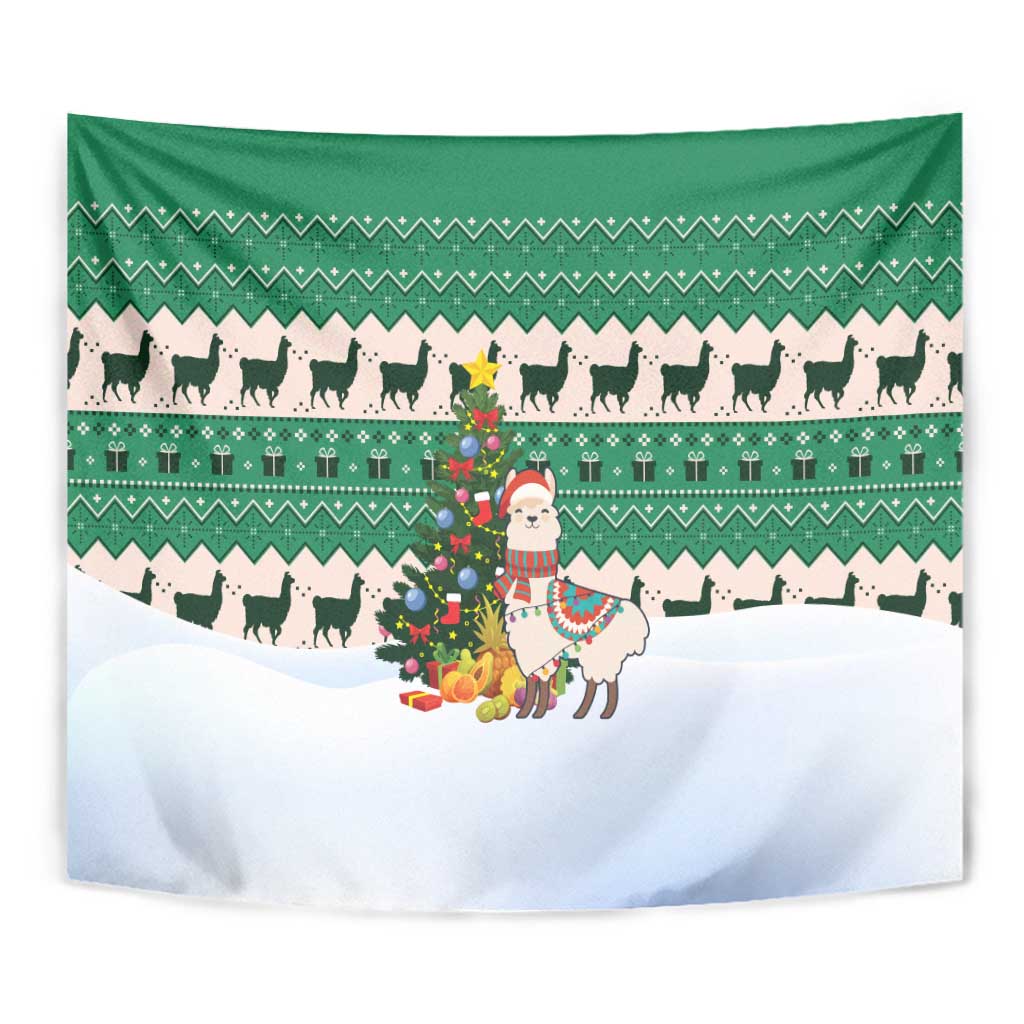 Llama Decorating Tree in Santa Hat Tapestry with Green Gift Pattern Design - Wonder Print Shop