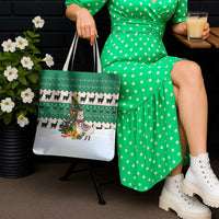 Llama Decorating Tree in Santa Hat Tote Bag with Green Gift Pattern Design - Wonder Print Shop
