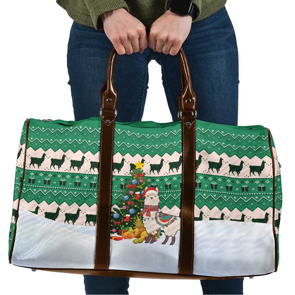 Llama Decorating Tree in Santa Hat Travel Bag with Green Gift Pattern Design - Wonder Print Shop