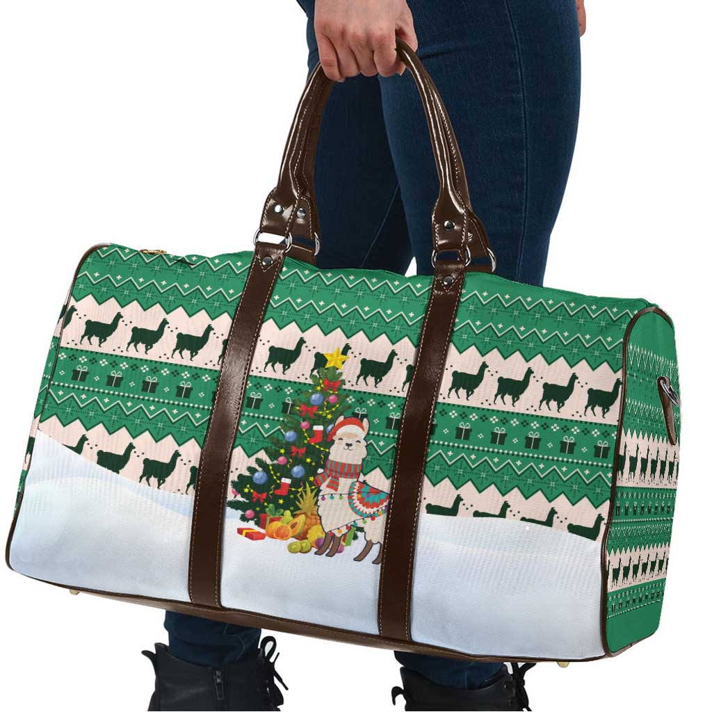 Llama Decorating Tree in Santa Hat Travel Bag with Green Gift Pattern Design - Wonder Print Shop