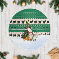 Llama Decorating Tree in Santa Hat Tree Skirt with Green Gift Pattern Design - Wonder Print Shop