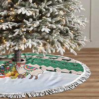 Llama Decorating Tree in Santa Hat Tree Skirt with Green Gift Pattern Design - Wonder Print Shop