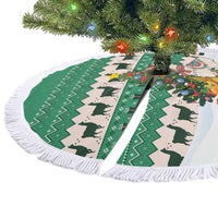 Llama Decorating Tree in Santa Hat Tree Skirt with Green Gift Pattern Design - Wonder Print Shop