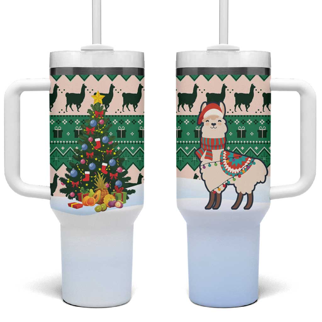 Llama Decorating Tree in Santa Hat Tumbler With Handle with Green Gift Pattern Design - Wonder Print Shop