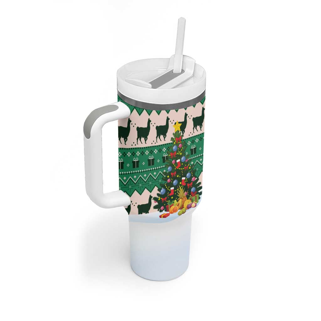 Llama Decorating Tree in Santa Hat Tumbler With Handle with Green Gift Pattern Design - Wonder Print Shop