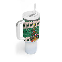 Llama Decorating Tree in Santa Hat Tumbler With Handle with Green Gift Pattern Design - Wonder Print Shop