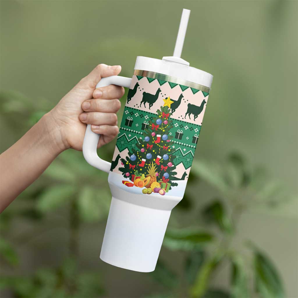 Llama Decorating Tree in Santa Hat Tumbler With Handle with Green Gift Pattern Design - Wonder Print Shop