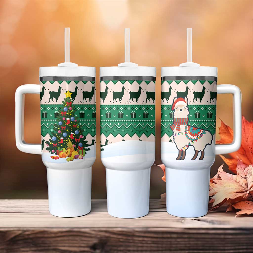 Llama Decorating Tree in Santa Hat Tumbler With Handle with Green Gift Pattern Design - Wonder Print Shop