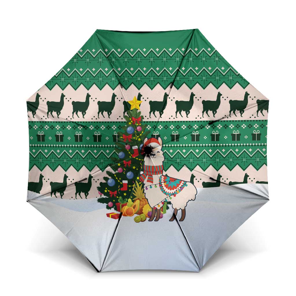 Llama Decorating Tree in Santa Hat Umbrella with Green Gift Pattern Design - Wonder Print Shop