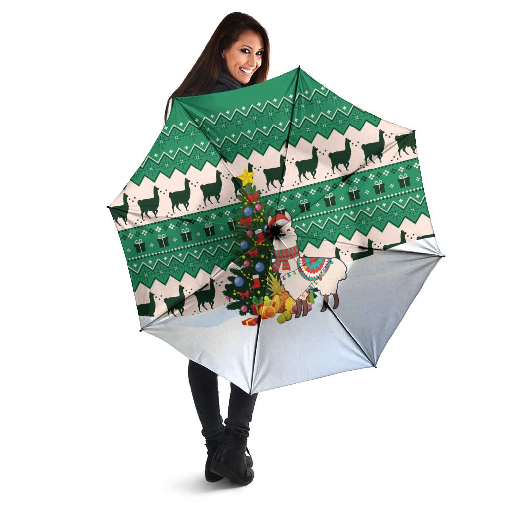 Llama Decorating Tree in Santa Hat Umbrella with Green Gift Pattern Design - Wonder Print Shop