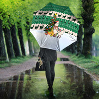 Llama Decorating Tree in Santa Hat Umbrella with Green Gift Pattern Design - Wonder Print Shop