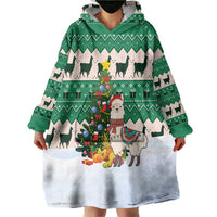 Llama Decorating Tree in Santa Hat Wearable Blanket Hoodie with Green Gift Pattern Design - Wonder Print Shop