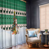 Llama Decorating Tree in Santa Hat Window Curtain with Green Gift Pattern Design - Wonder Print Shop