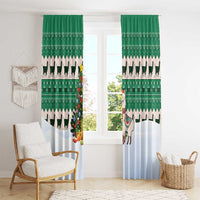 Llama Decorating Tree in Santa Hat Window Curtain with Green Gift Pattern Design - Wonder Print Shop
