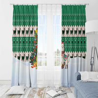 Llama Decorating Tree in Santa Hat Window Curtain with Green Gift Pattern Design - Wonder Print Shop
