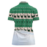 Llama Decorating Tree in Santa Hat Women Polo Shirt with Green Gift Pattern Design - Wonder Print Shop