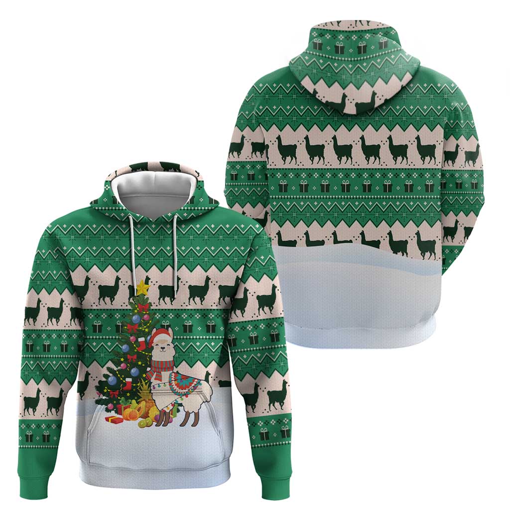 Llama Decorating Tree in Santa Hat Zip Hoodie with Green Gift Pattern Design - Wonder Print Shop