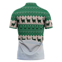 Llama Decorating Tree in Santa Hat Zipper Polo Shirt with Green Gift Pattern Design - Wonder Print Shop