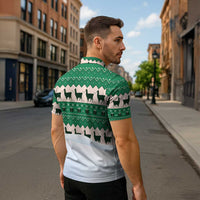 Llama Decorating Tree in Santa Hat Zipper Polo Shirt with Green Gift Pattern Design - Wonder Print Shop
